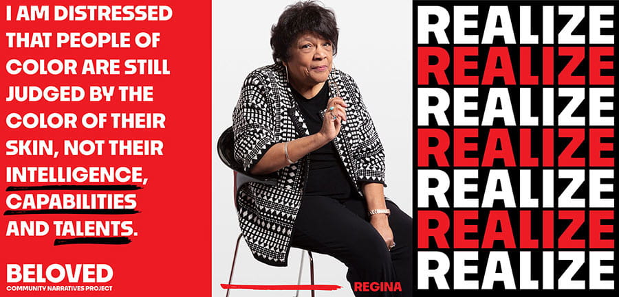 Realize - portrait of Regina with an excerpt of her quote emphasizing 