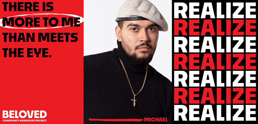 Realize - portrait of Michael with an excerpt of his quote emphasizing 