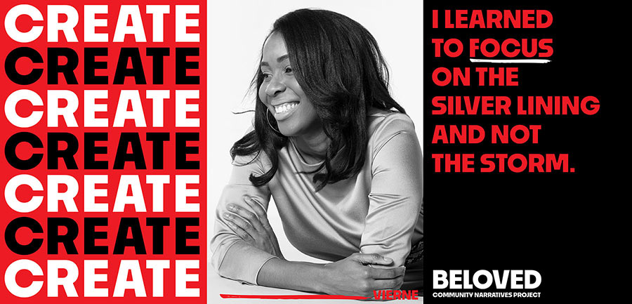 Create - portrait of Vierne with an excerpt of her quote emphasizing 