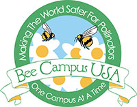 Bee Campus USA logo with text reading: Making the world safer for pollinators one campus at a time