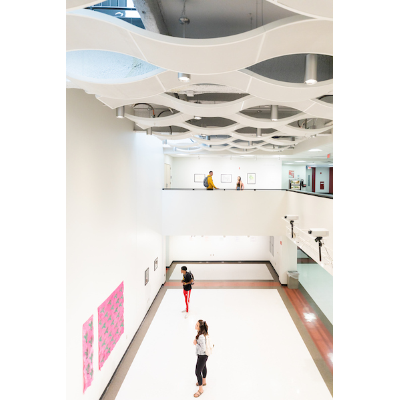 Students on the first and second floor of the Dowd atrium