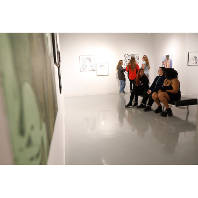 Students attending an art event