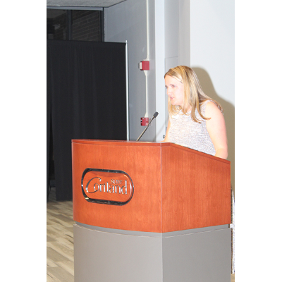 Erin Boylan, Alumni Association executive director, speaks