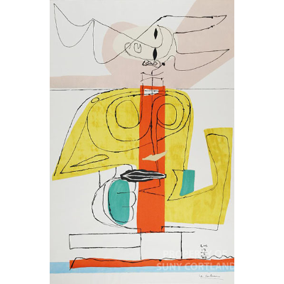 Swiss-French artist Le Corbusier's 1963 color lithograph, "Taureau, L C 17/2/63"