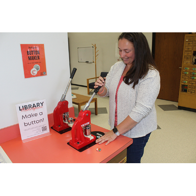 Karen Dafoe at the button stamps