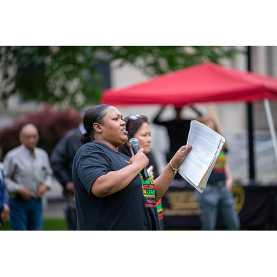 Bernice Cooper speaks at Juneteenth 2025