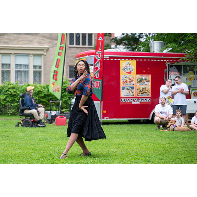 Erin Lantry demos a dance at Juneteenth 2025