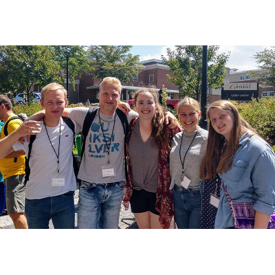Fall 2019 - students posing in front of Corey Union