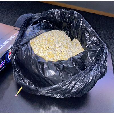 Bag of popcorn for students to enjoy from their own bowl while watching GasLand.