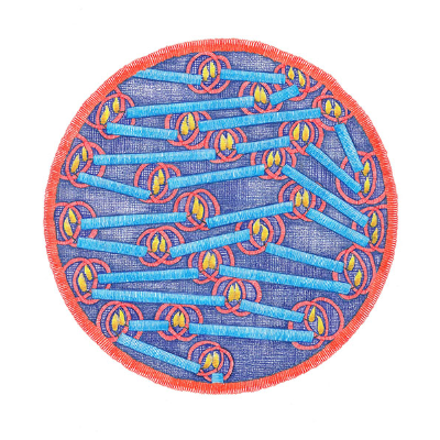 Mara Baldwin's 2024 "Investiture Dabbler (Dabbler Series)," color pencil and ink on paper.