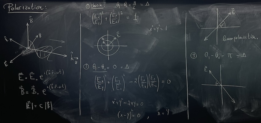 image of a chalkboard with drawings and equations describing electromagnetic wave propagation (COPY_1743090312340)