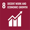 Decent work and economic growth graphic with upward graph icon