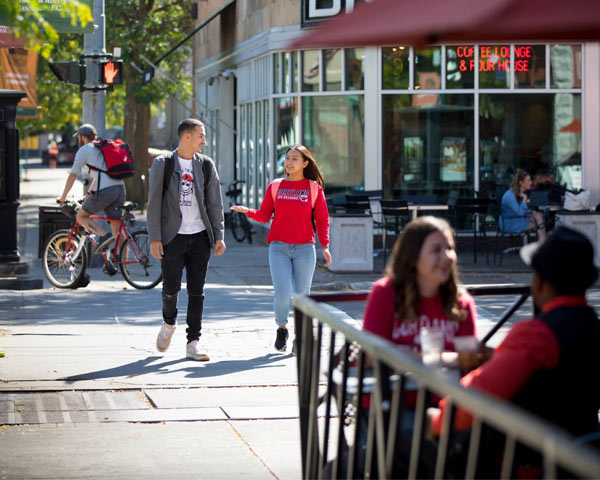 Students enjoying downtown