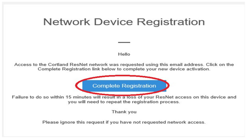 Screenshot of email confirmation with link to 