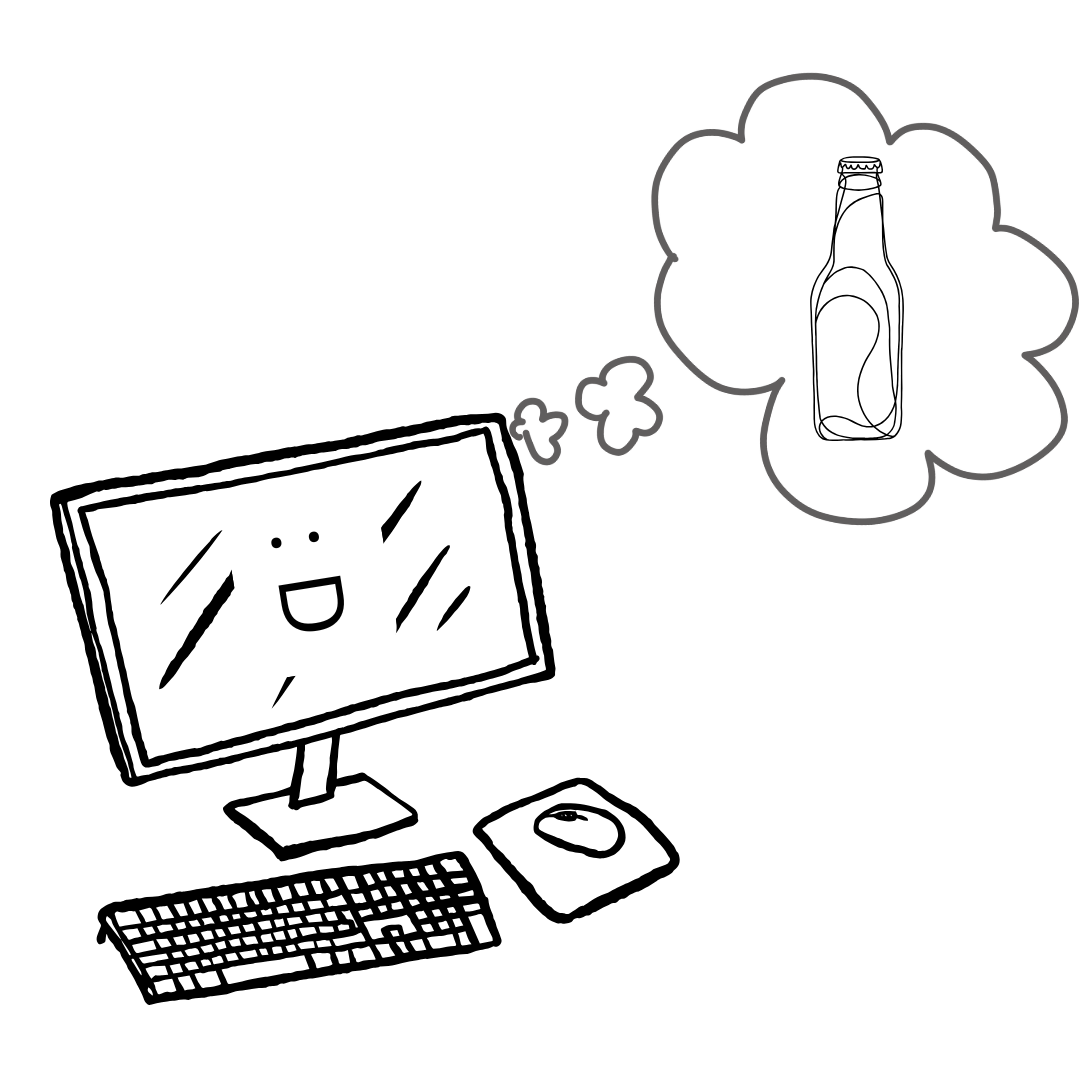 Image of a computer thinking of a plastic bottle