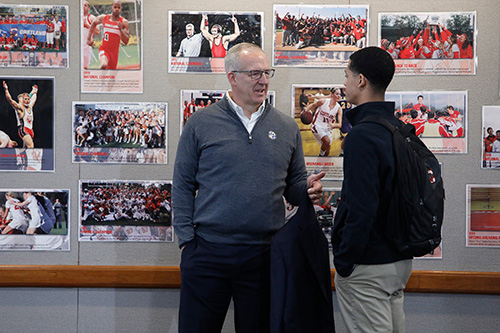 Greg Sankey speaking with a sport management major