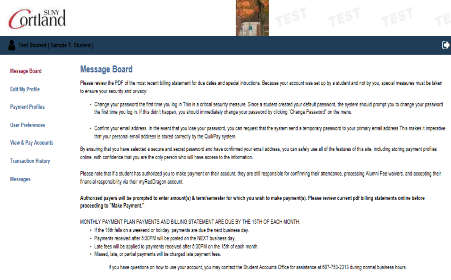 Screenshot of the Message Board page