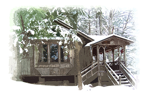 Durant Cabin in the snow