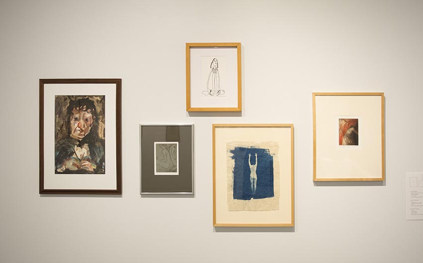 Artworks on display at the Dowd Gallery, SUNY Cortland, as part of the &ldquo;Artists as Collectors&rdquo; exhibition.