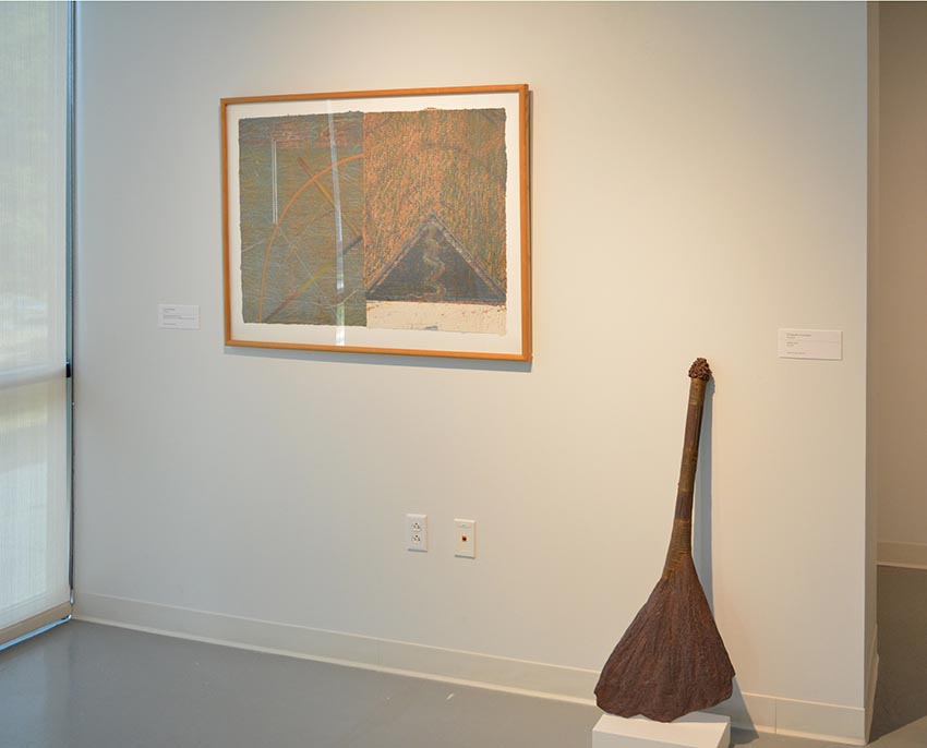 Works by Curtis Rhodes and Elizabeth Kronfield on display at the Dowd Gallery, SUNY Cortland, as part of the &ldquo;Artists as Collectors&rdquo; exhibition.