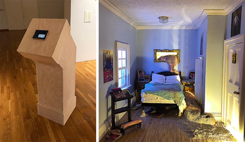 View of exterior and interior of installation by Buffalo-based sculptor Gary Sczerbaniewicz.