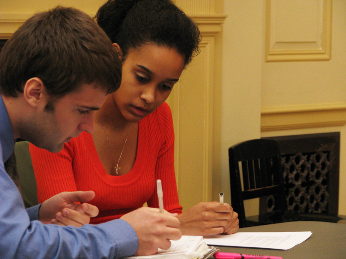 One team confers Conferring