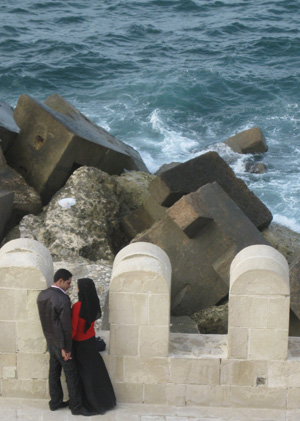 Couple enjoys the view Seaside in Europe