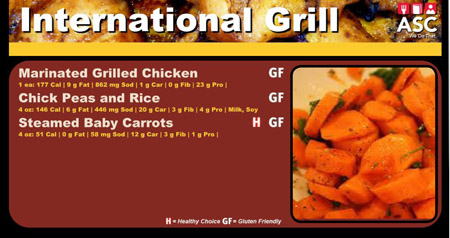 digital menu with nutrition information ASC Dining Services
